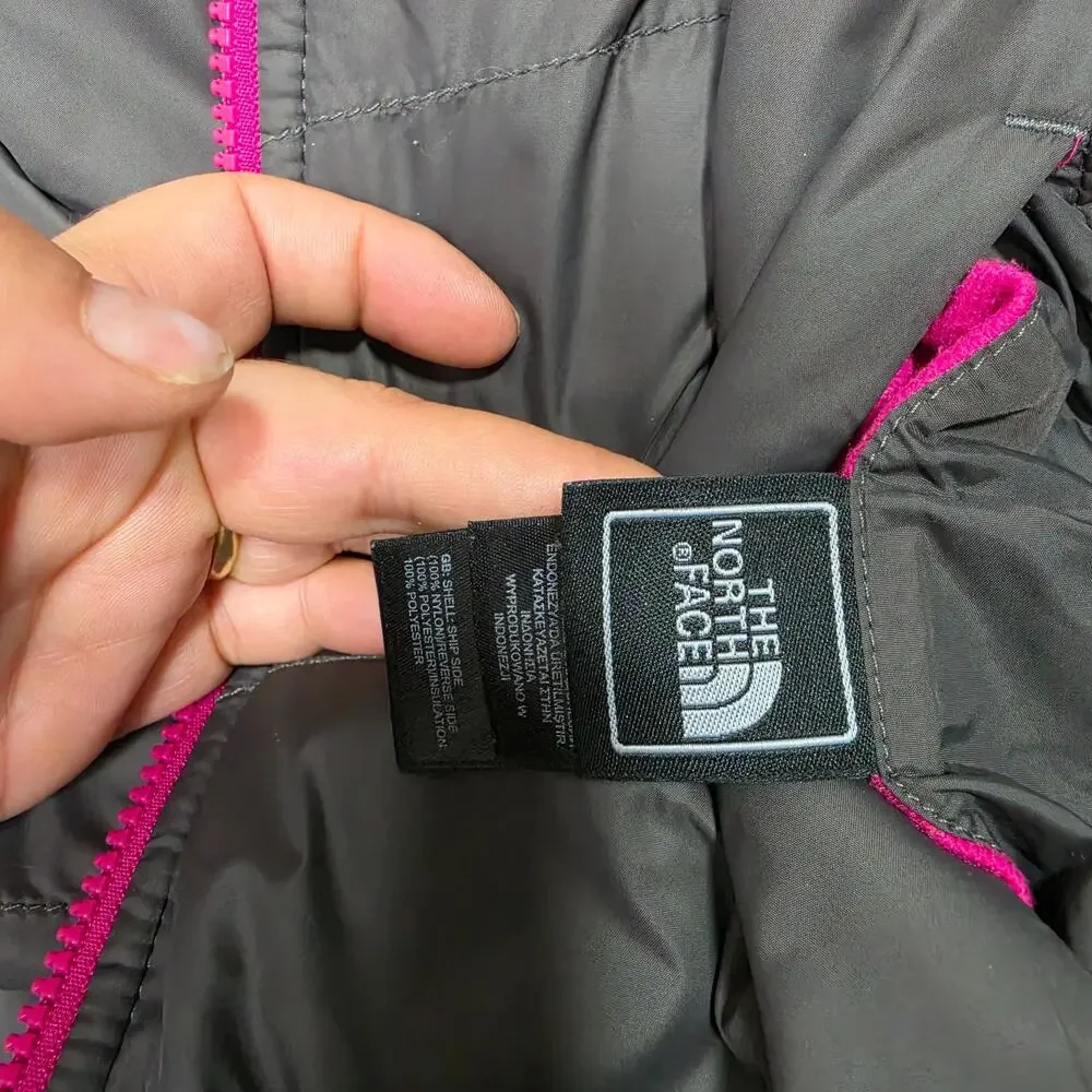 The North Face Girls XL Reversible Fleece Lined Hooded Jacket Pink Charcoal